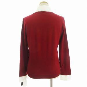 Leilian タグ付き レイヤード風 ニット セーター Vネック シャツ ブラウス 長袖 赤 レッド 9 M相当
