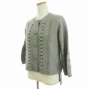 Leilian カーディガン ラメ ニット ビーズ 七分袖 クルーネック グレー 11 L相当