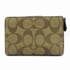 COACH 美品 シグネチャー 二つ折り財布 ミディアム C008 カーキベージュ ブラック AA