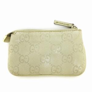 GUCCI シマ レザー コインケース キーリング付き 233183・496334 ベージュ系