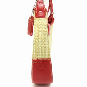 COACH ストロー ワンショルダーバッグ  かごバッグ 8159 ベージュ 赤 レッド系 GY14