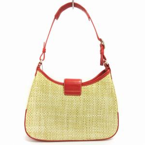 COACH ストロー ワンショルダーバッグ  かごバッグ 8159 ベージュ 赤 レッド系 GY14