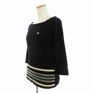 BURBERRY BLUE LABEL ニット セーター 七分袖 ライン ウール 黒 ブラック 38 M相当 GY14