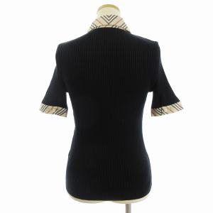 BURBERRY LONDON レースアップ ニット シャツ 切替 リブ 半袖 ノバチェック 黒 ブラック ベージュ 1 S相当 GY14