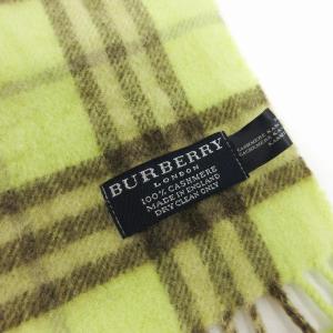 BURBERRY LONDON マフラー フリンジ ノバチェック カシミヤ100％ 黄緑 グリーン系 AA