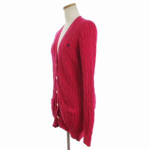 POLO RALPH LAUREN ロング カーディガン ケーブルニット 長袖 Vネック ワンポイント 刺繍 ピンク M