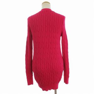 POLO RALPH LAUREN ロング カーディガン ケーブルニット 長袖 Vネック ワンポイント 刺繍 ピンク M