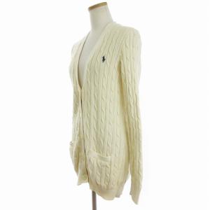 POLO RALPH LAUREN ロング カーディガン ケーブルニット 長袖 Vネック ワンポイント 刺繍 アイボリー系 M