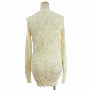 POLO RALPH LAUREN ロング カーディガン ケーブルニット 長袖 Vネック ワンポイント 刺繍 アイボリー系 M