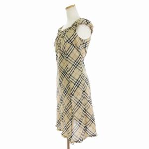BURBERRY BLUE LABEL ワンピース ノースリーブ ひざ丈 ノバチェック ギャザー フリル ベージュ 38 M相当