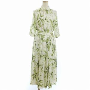 美品 23SS アンスリウムプリント ワンピース ロング 七分袖 プリーツ 花柄 0323131129 キナリ 36 S相当