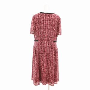 Leilian 美品 ワンピース ツイード風 フレア ロング 半袖 11 L ピンク