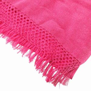 Leilian ストール マフラー フリンジ ラメ 麻 リネン混 ピンク系