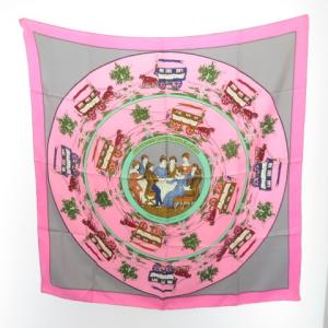 美品 カレ90 オムニバスと白い貴婦人のゲーム JEU DES OMNIBUS ET DAMES BLANCHE スカーフ