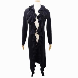 ブラックレーベル フリル ロングカーディガン ニット 羽織り 前開き カシミヤ100％ ブラック S 0129