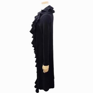 RALPH LAUREN ブラックレーベル フリル ロングカーディガン ニット 羽織り 前開き カシミヤ100％ ブラック S 0129