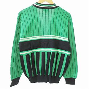 adidas Originals 美品 カーディガン ニット 長袖 ストライプ ウール 緑 黒 M 1228 EC