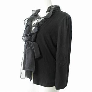 TO BE CHIC 美品 ニット カーディガン 長袖 フリル リボン シフォン オーガンジー 黒 2 1227