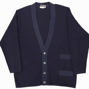 ヴィンテージ ヴァラボタン カーディガン ニット 羽織り オーバーサイズ ウール イタリア製 ネイビー L 0129