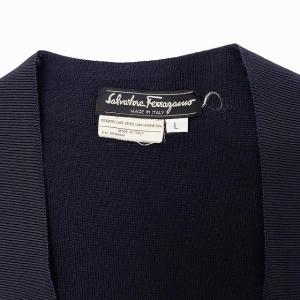 Salvatore Ferragamo ヴィンテージ ヴァラボタン カーディガン ニット 羽織り オーバーサイズ ウール イタリア製 ネイビー L 0129