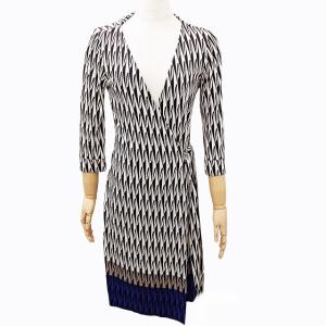 DIANE von FURSTENBERG カシュクール ラップワンピース ドレス ひざ丈 シルク 総柄 マルチカラー 6 S?Mサイズ相当 0118
