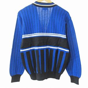 adidas Originals 美品 カーディガン ニット 長袖 ストライプ ウール 青 黒 M 1228