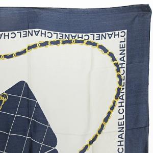 CHANEL マトラッセ柄 シルク スカーフ ネイビー ベージュ 0108
