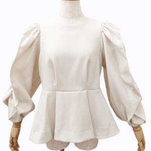 LANVIN en Bleu タグ付 ウールカルゼフリルブラウス タックギャザー ペプラムブラウス シャツ オフホワイト 38 0124