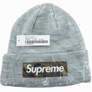 Supreme 23FW New Era Box Logo Beanie Heather Grey Camo