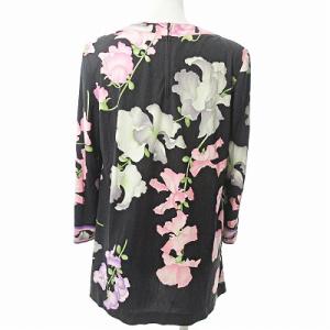 LEONARD FASHION チュニックカットソー 長袖 Vネック 花柄 黒 ブラック M 0129