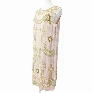 GRACE CONTINENTAL 18SS ワンピース ドレス ノースリーブ 膝丈 ビジュー ビーズ刺繍 花柄 ピンク 36 0202