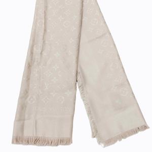 LOUIS VUITTON M71330 ショール モノグラム 大判 ストール シルク ジャガード織 フリンジ ホワイトベージュ