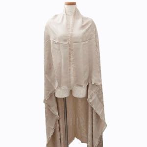 LOUIS VUITTON M71330 ショール モノグラム 大判 ストール シルク ジャガード織 フリンジ ホワイトベージュ