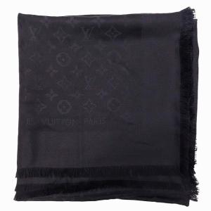 LOUIS VUITTON M71329 ショール モノグラム 大判 ストール シルク フリンジ ジャガード織り ブラック