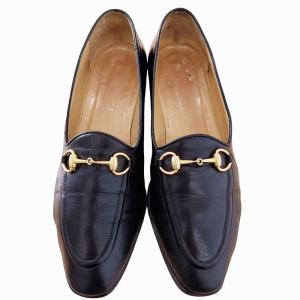 GUCCI ヴィンテージ ホースビット ローファー パンプス レザー 金具 イタリア製 ブラック 37 23.5cm相当 0215