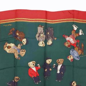RALPH LAUREN ヴィンテージ 90s ポロベア BEAR GRAPHIC 大判スカーフ ストール シルク グリーン 0215