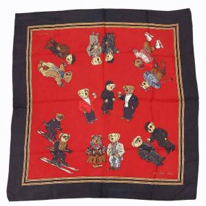 ヴィンテージ 90s ポロベア BEAR GRAPHIC 大判スカーフ ストール ブラック レッド 0215