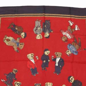 RALPH LAUREN ヴィンテージ 90s ポロベア BEAR GRAPHIC 大判スカーフ ストール ブラック レッド 0215