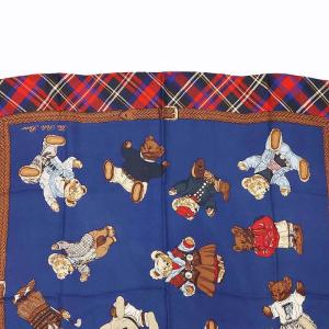 RALPH LAUREN ヴィンテージ 90s ポロベア BEAR GRAPHIC 大判スカーフ ストール チェック ネイビー 0215