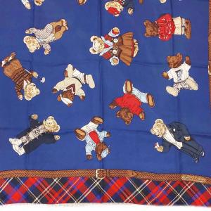 RALPH LAUREN ヴィンテージ 90s ポロベア BEAR GRAPHIC 大判スカーフ ストール チェック ネイビー 0215