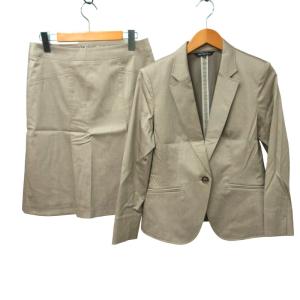 美品 スカートスーツ ジャケット セットアップ 光沢感 ビジネス カジュアル 40 約M-L グレー 灰 0304