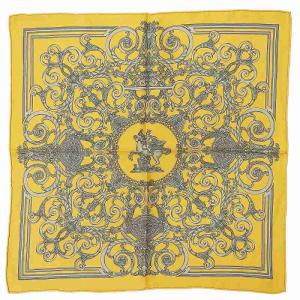 ガヴロッシュ プチカレ45 LES TUILERIES チュイルリー公園 スカーフ ポケットチーフ 総柄 シルク イエロー