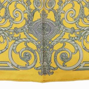 HERMES ガヴロッシュ プチカレ45 LES TUILERIES チュイルリー公園 スカーフ ポケットチーフ 総柄 シルク イエロー