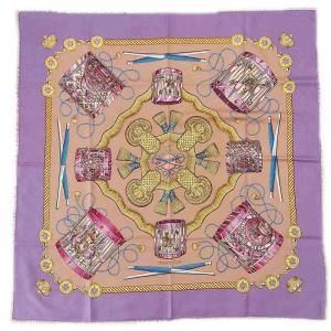 カレ90 Les Tambours タンブールの太鼓 大判スカーフ ストール 紫 パープル マルチカラー 0314