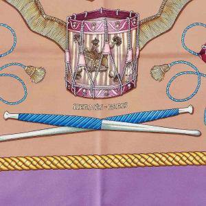 HERMES カレ90 Les Tambours タンブールの太鼓 大判スカーフ ストール 紫 パープル マルチカラー 0314