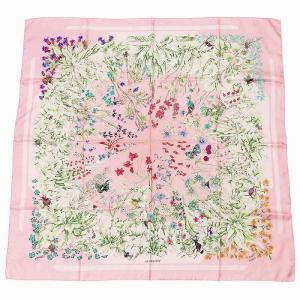 カレ90 LA PRAIRIE 草原 フラワー 大判スカーフ ストール シルク フランス製 ピンク 0314