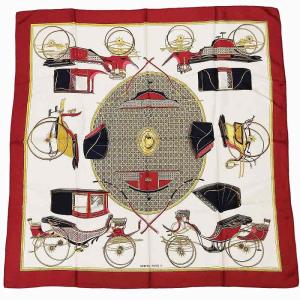 カレ90  LES VOITURES A TRANSFORMATION 折りたたみ式幌馬車 大判スカーフ ストール ホワイト