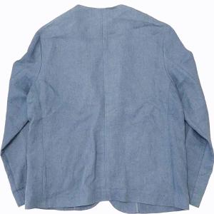 SEYA. ノーカラーテーラードジャケット カラーレス ボタンレス 麻 リネン ブルー M 0401