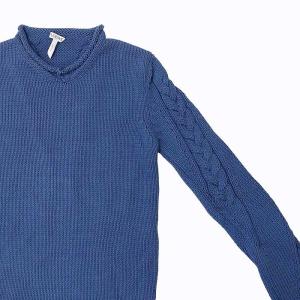 LOEWE ニットセーター モックネック ケーブル編み 切り替え カットオフ イタリア製 17145732101 ブルー XS 0411