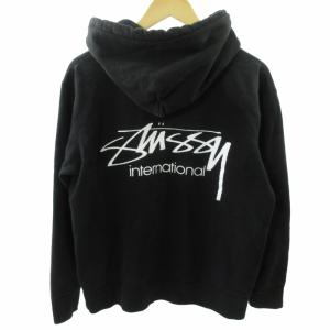 STUSSY ロゴプリントパーカー フーディー トレーナー 長袖 黒 ブラック Mサイズ 0404